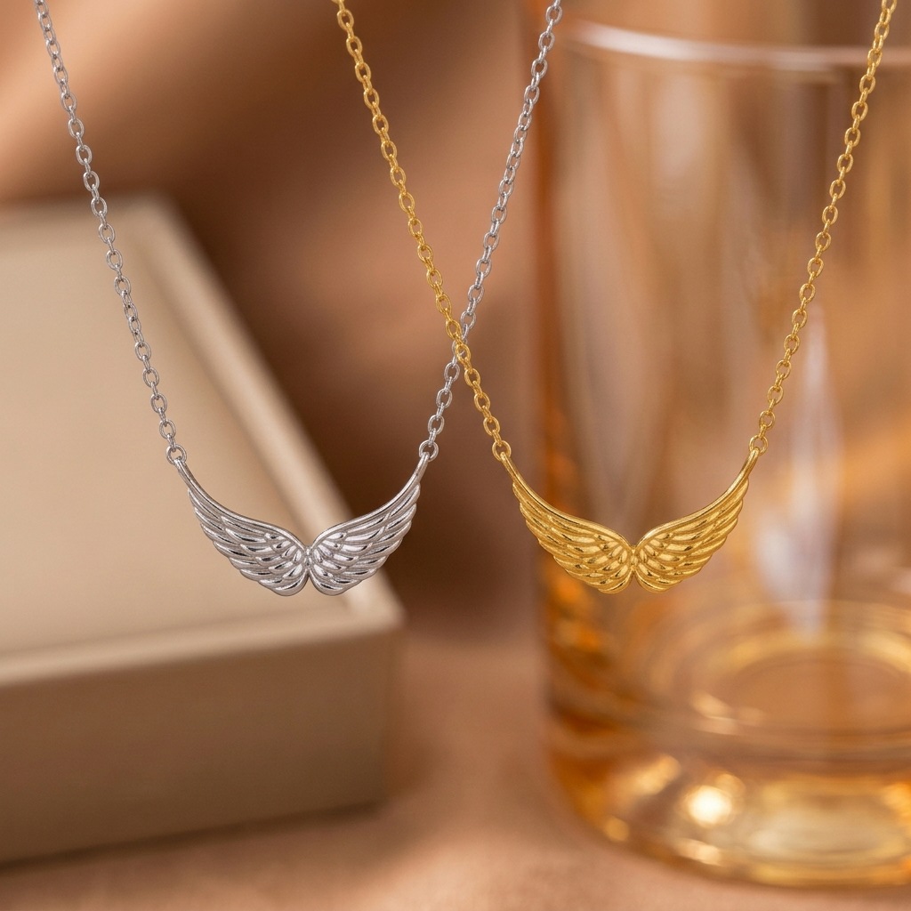 Cross-Border New Arrival Titanium Steel Angel Wings Necklace for Women, Light Luxury Niche High-End Clavicle Chain, European and American Style Fashion Accessory