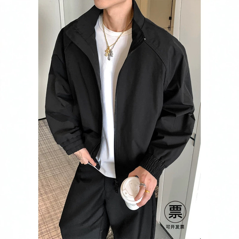 cleanfit unconstructed collared pilot jacket men's American style short baseball jersey straight shouldered sweatshirt