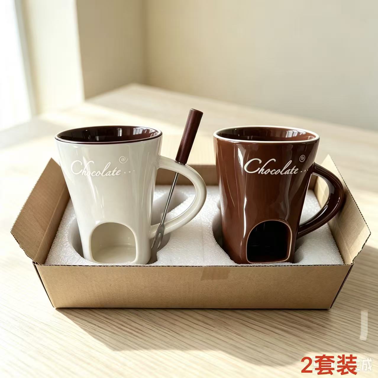 Cross-border ice cream parlor chocolate cream melting furnace creative ceramic torch cup with forks and boilers