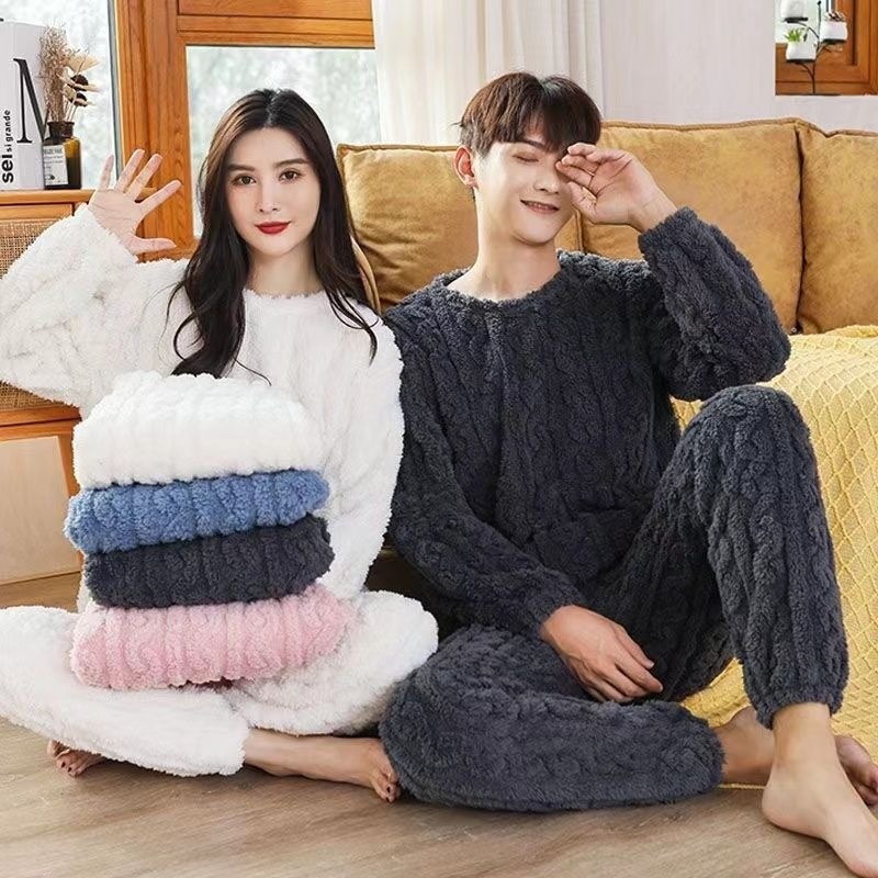 Autumn-winter coral pyjamas women's home clothes two sets of flannel pyjamas plus a thick outer warm suit