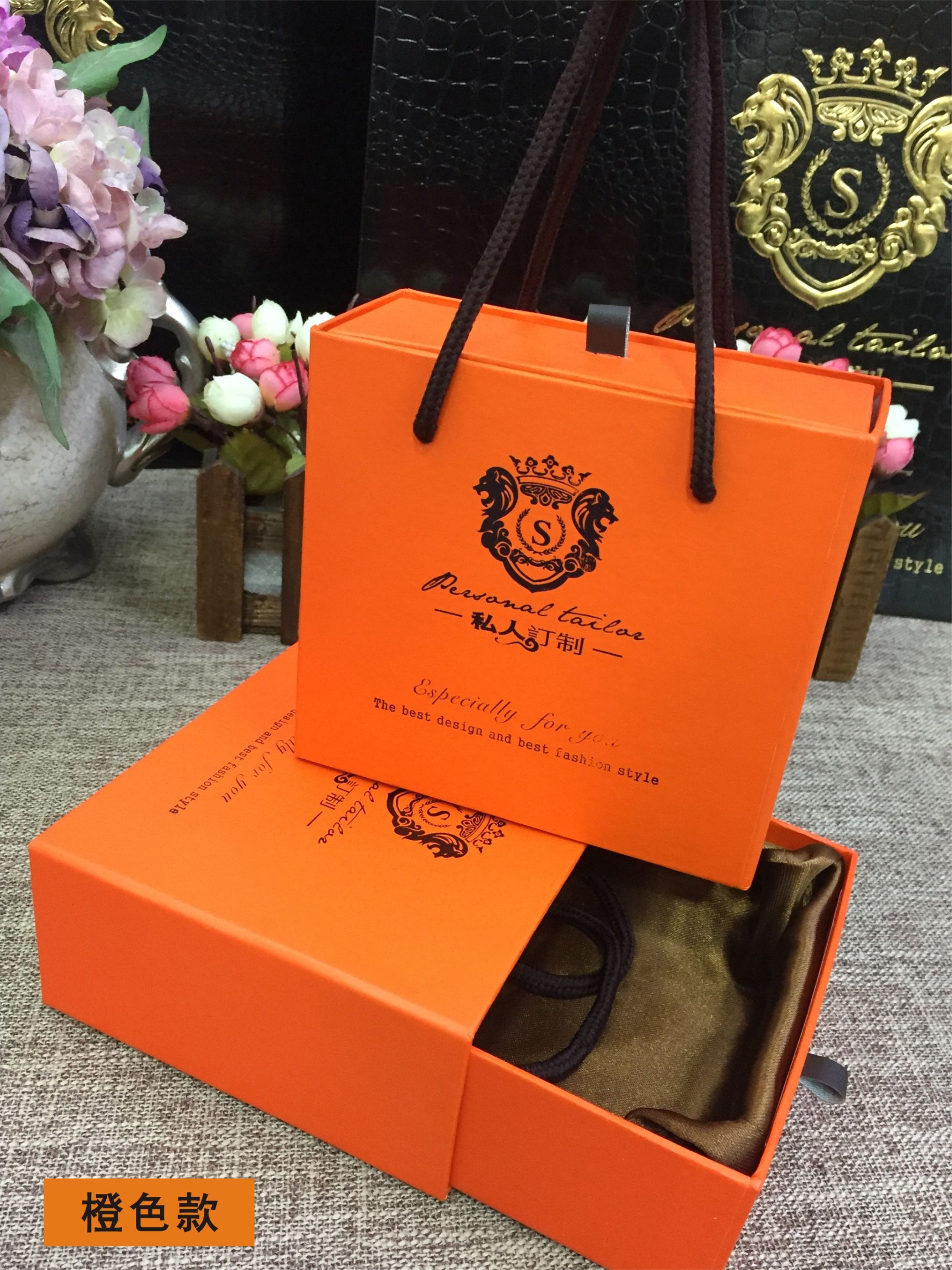 New Arrival in Stock: Black and Orange Portable Pull‑Out Box, Universal Leather Belt Wallet, Drawer‑Style Gift Packaging Box—Custom Made Available