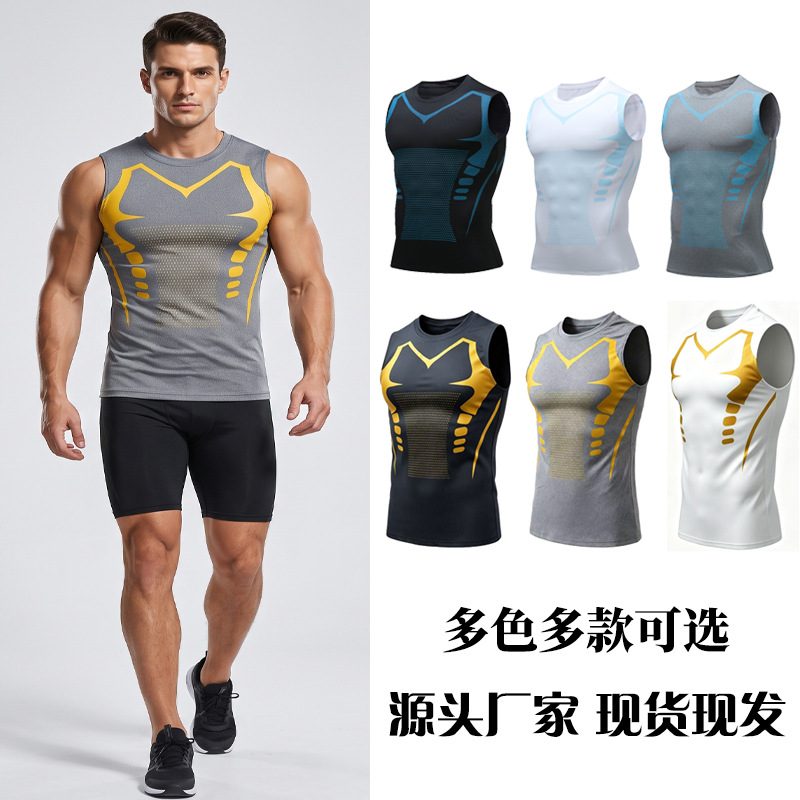 Men's fast-drying sports vests summer fitness training sleeveless T-shirts breathable ice-fried sweatshirts running tracksuits