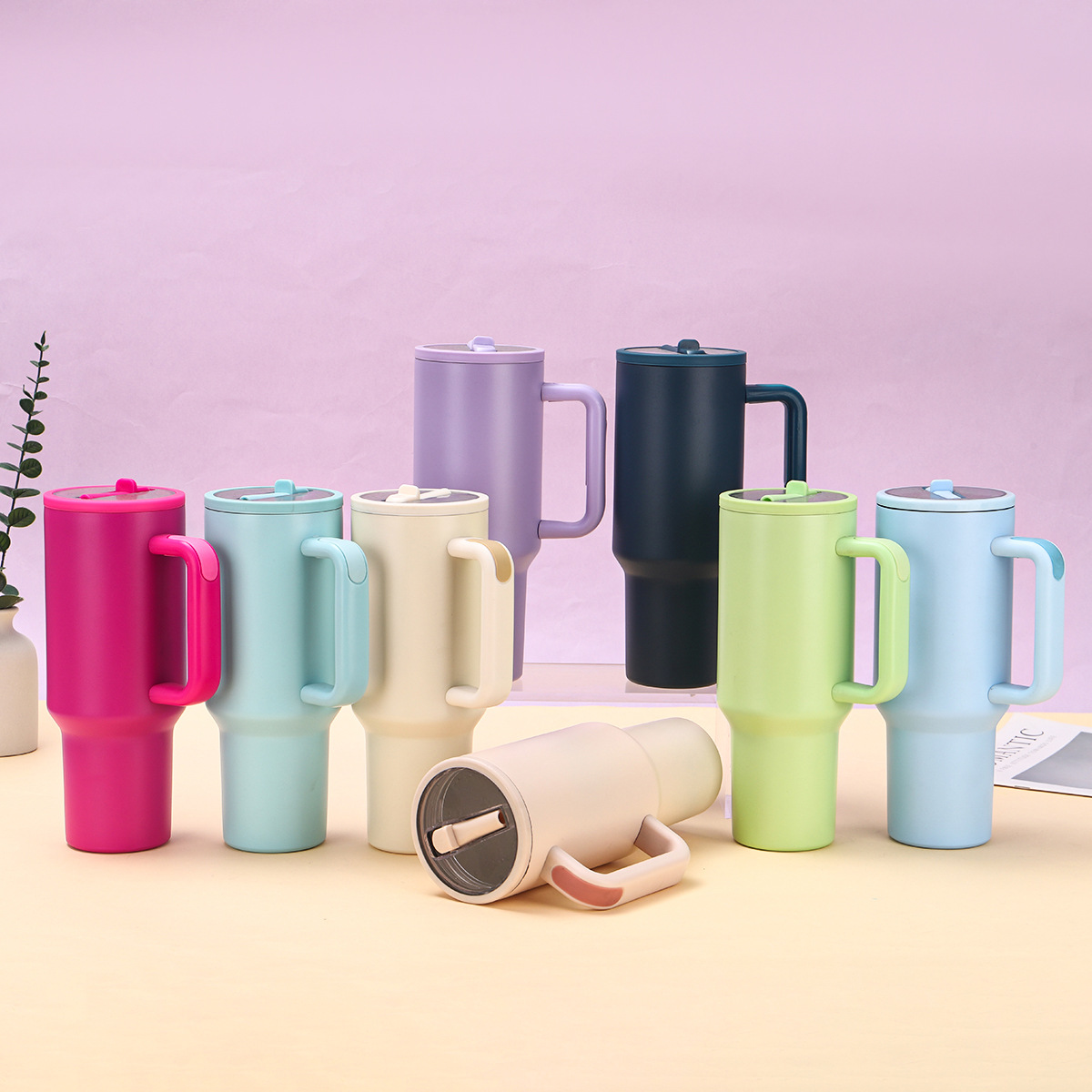 Cross-border Giant-Sized Handle Ice-Breaking Cup, 304 Stainless Steel Vacuum Insulated Thermos, Portable Straw Cup for Outdoor and Home Use