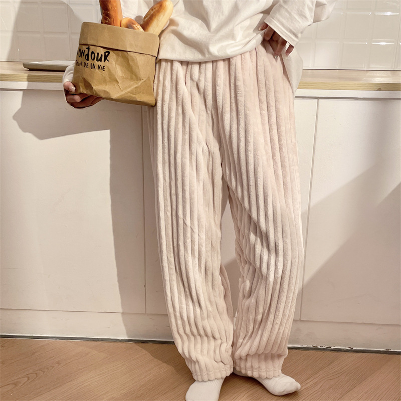 Autumn/Winter Coral Fleece Pajama Pants for Women—Loose, Lazy Style, Instagram-Worthy, Versatile Solid-Color Basic Model, Warm Long Pants for Student Dorms