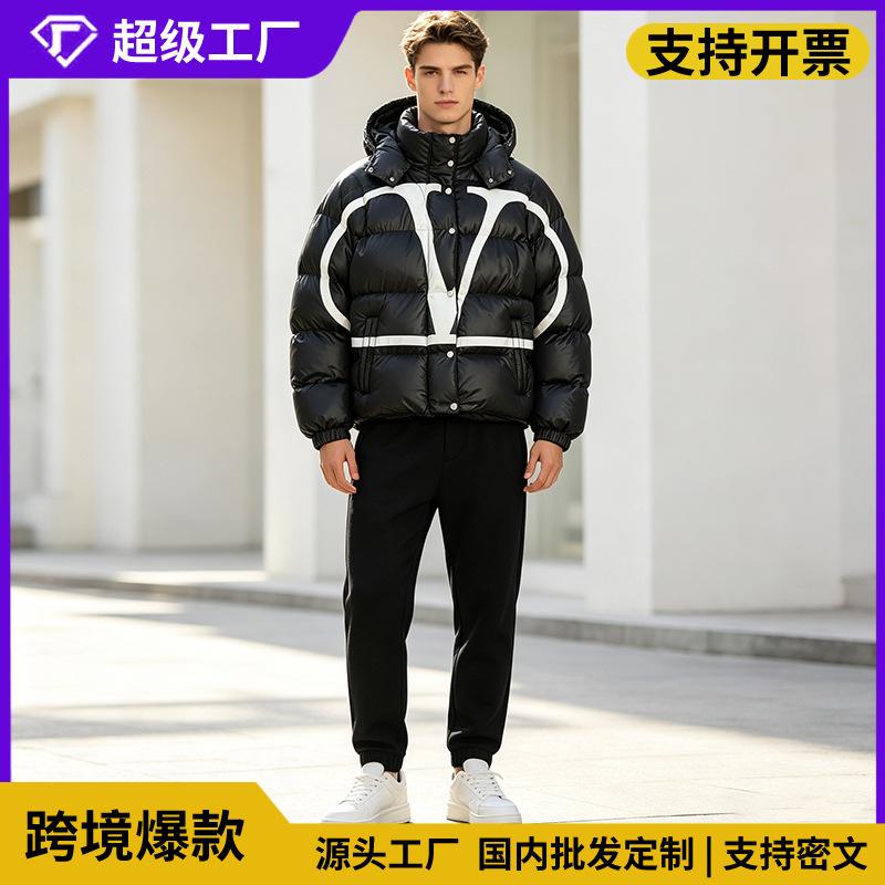 AliExpress 2026 Autumn/Winter New Arrival American‑Style Trendy Brand V‑Shaped Printed Cotton Jacket, Thickened Sporty Warm Bread‑Style Coat