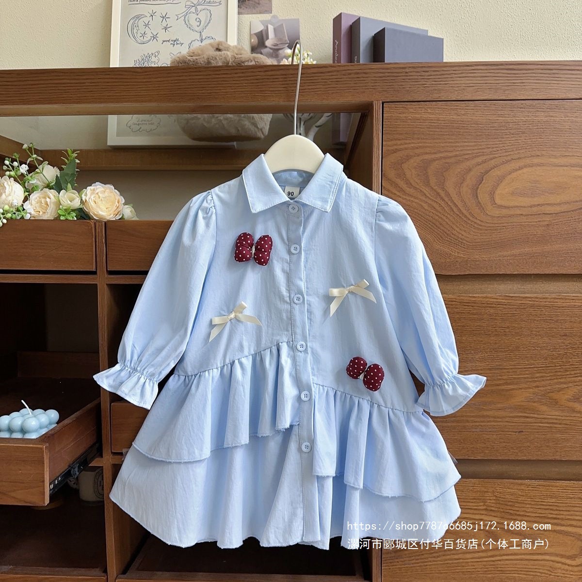 Girls’ Korean‑Style Western‑Style Shirt Dress, 2026 New Spring Collection, Little Girl’s Bow‑Tie Long‑Sleeve Pure Cotton Outerwear Dress