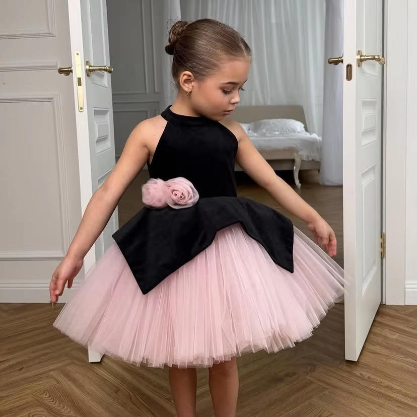 Girls’ Halterneck Mesh Princess Dress—Amazon Children’s Model Dress for Runway Shows, Stage Performances, and Hosting Duties; Tutu Dress