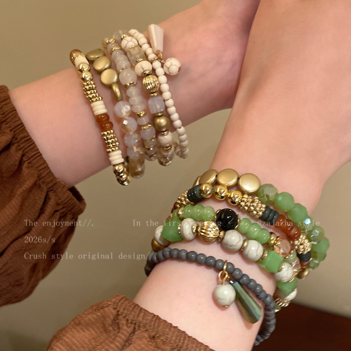 Bohemian colorful beaded bracelet for women, multi-layered stacked elastic jewelry, niche design, travel ethnic style bracelet