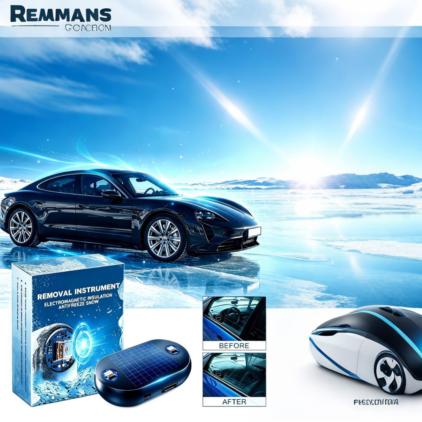Cross-border solar car snow removal system Car windshield rear-view mirror de-icing device Portable snowmelt worker