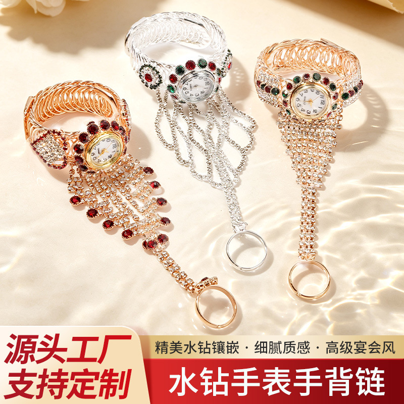 Tassel‑style new gold bracelet watch—Korean‑style trendy retro design, diamond‑encrusted women’s bracelet watch, versatile tassel accent.