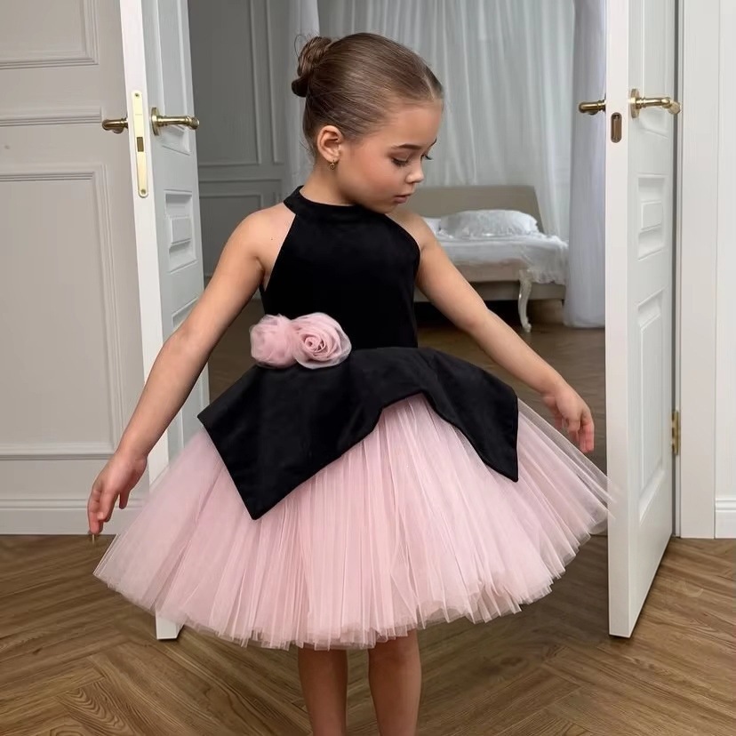 Girls’ Halterneck Mesh Princess Dress—Amazon Children’s Model Dress for Runway Shows, Stage Performances, and Hosting Duties; Tutu Dress