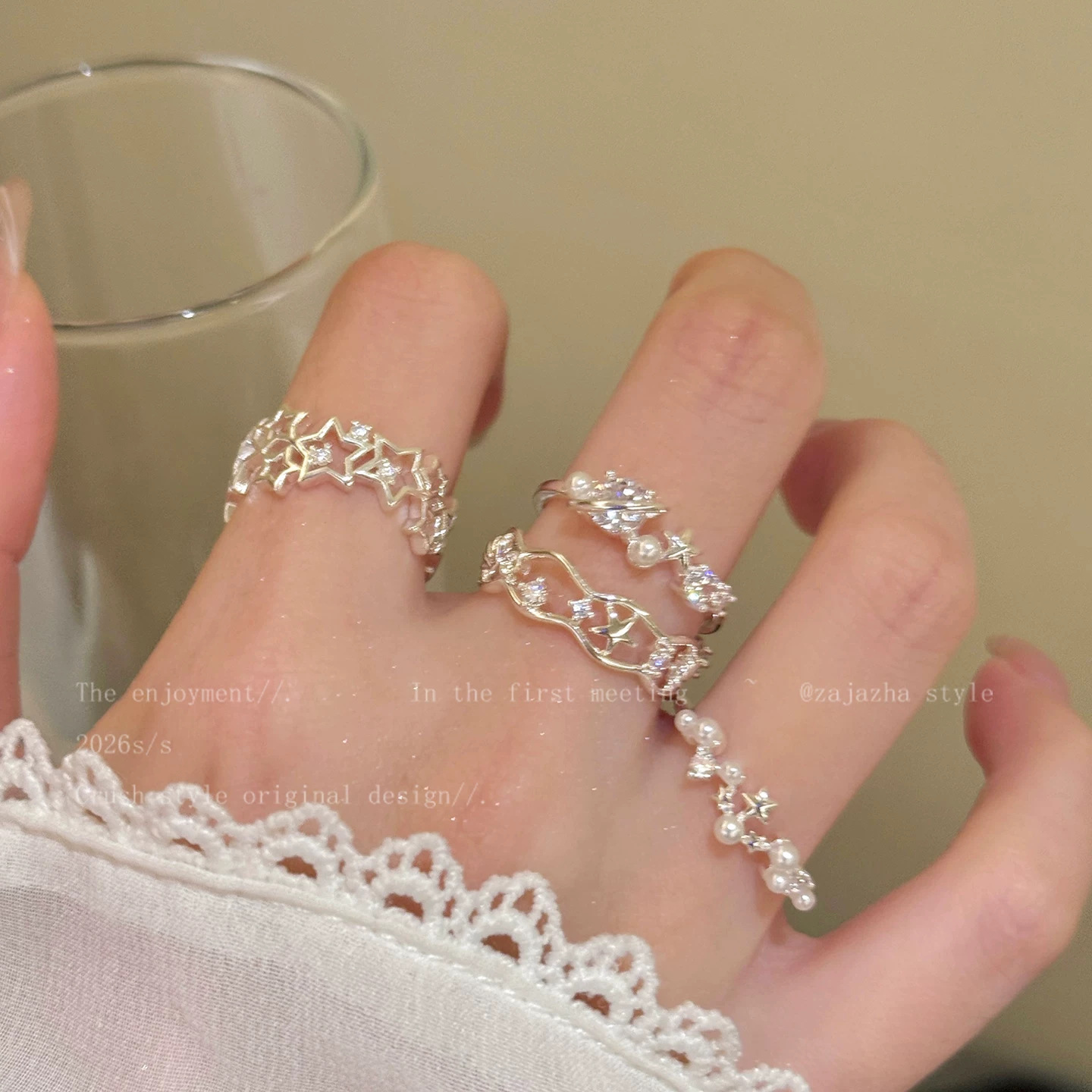 Lightweight luxury for the little ones, premium star sensation, pearl diamond ring for women, sophisticated fashion, sophisticated opening adjustable ring for women