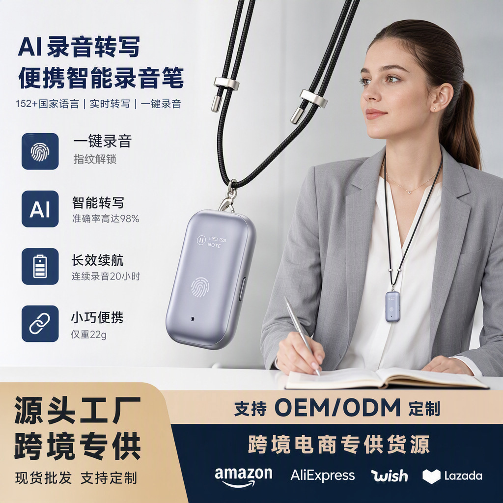 New AI recording bean necklace in North America Wearing a smart transcription recorder as a gift decoration Professional business recording pen
