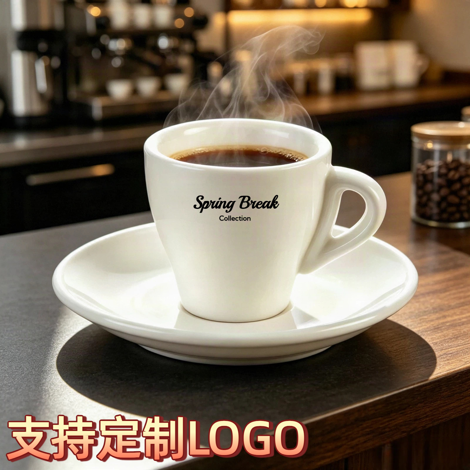 Pure white cappuccino ceramic stainless steel coffee cup set encapsulated with thickened flowers commercial creative coffee cup Italian style