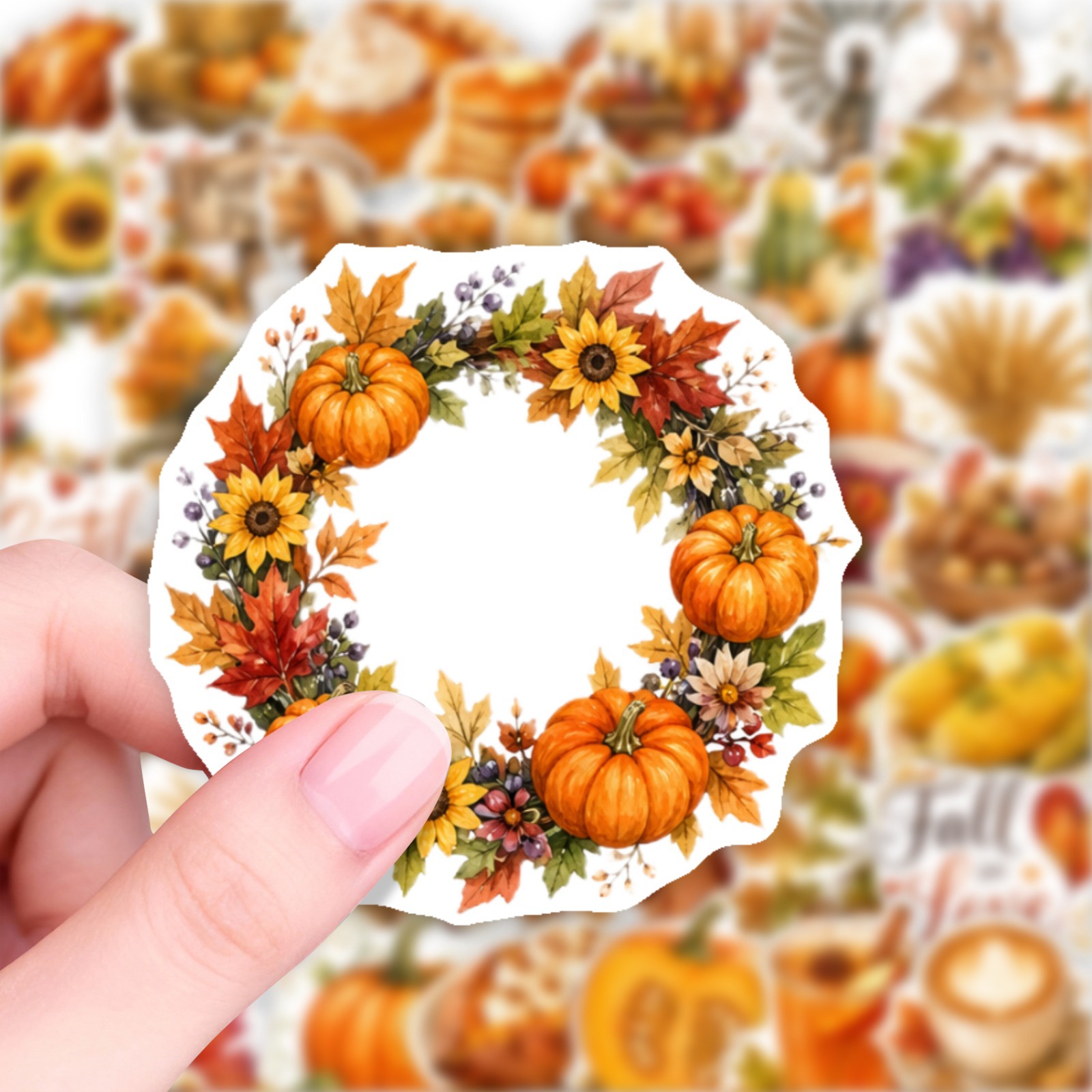 Cross-border direct purchase: 50 stickers—autumn pumpkin and maple leaf themed decorative stickers