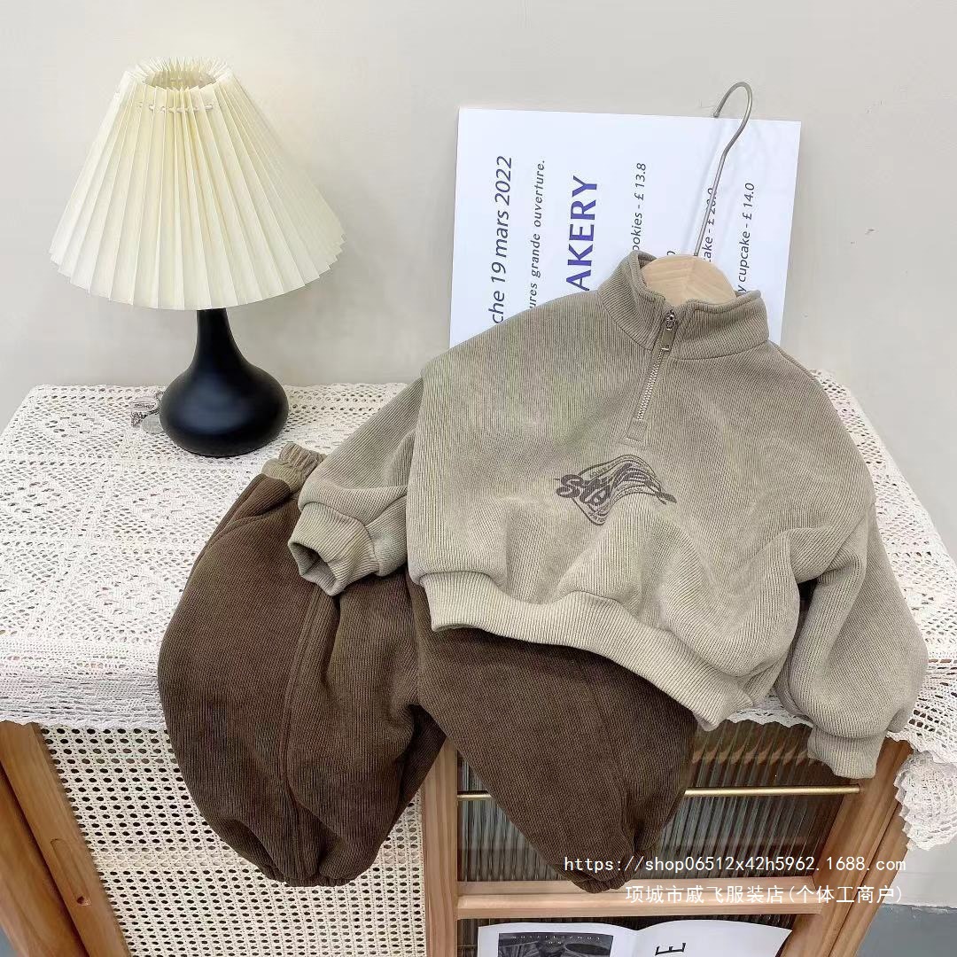 Windproof, warm, and extra‑thick with fleece—new 2026 winter stand‑collar set for boys and girls; cozy, brushed‑fleece sports two‑piece set for babies.