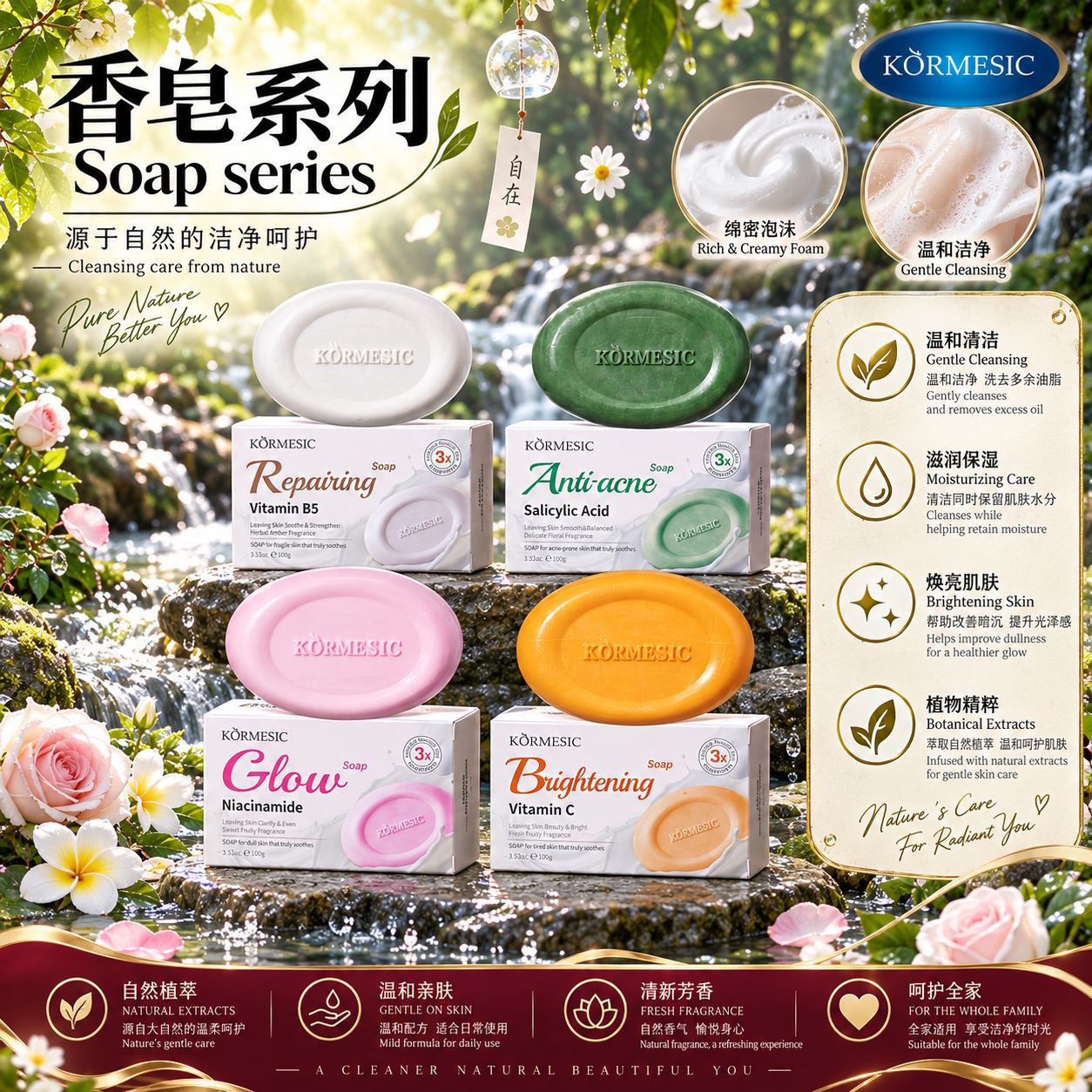 Cross-border KORMESIC Niacinamide Skin-Softening Soap—Skin Care, Foreign Trade Manufacturer Wholesale, Fully in English Packaging