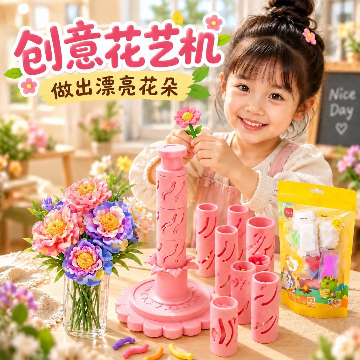 Children's flower-shaped clay molding machine DIY mold 3D three dimensional flower molding tool