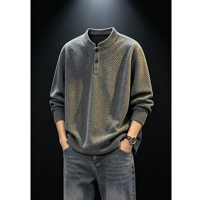 Autumn new American style straight shoulders henry collar men's long sleeves Autumn upper and underwear with trendy skinny floral suits
