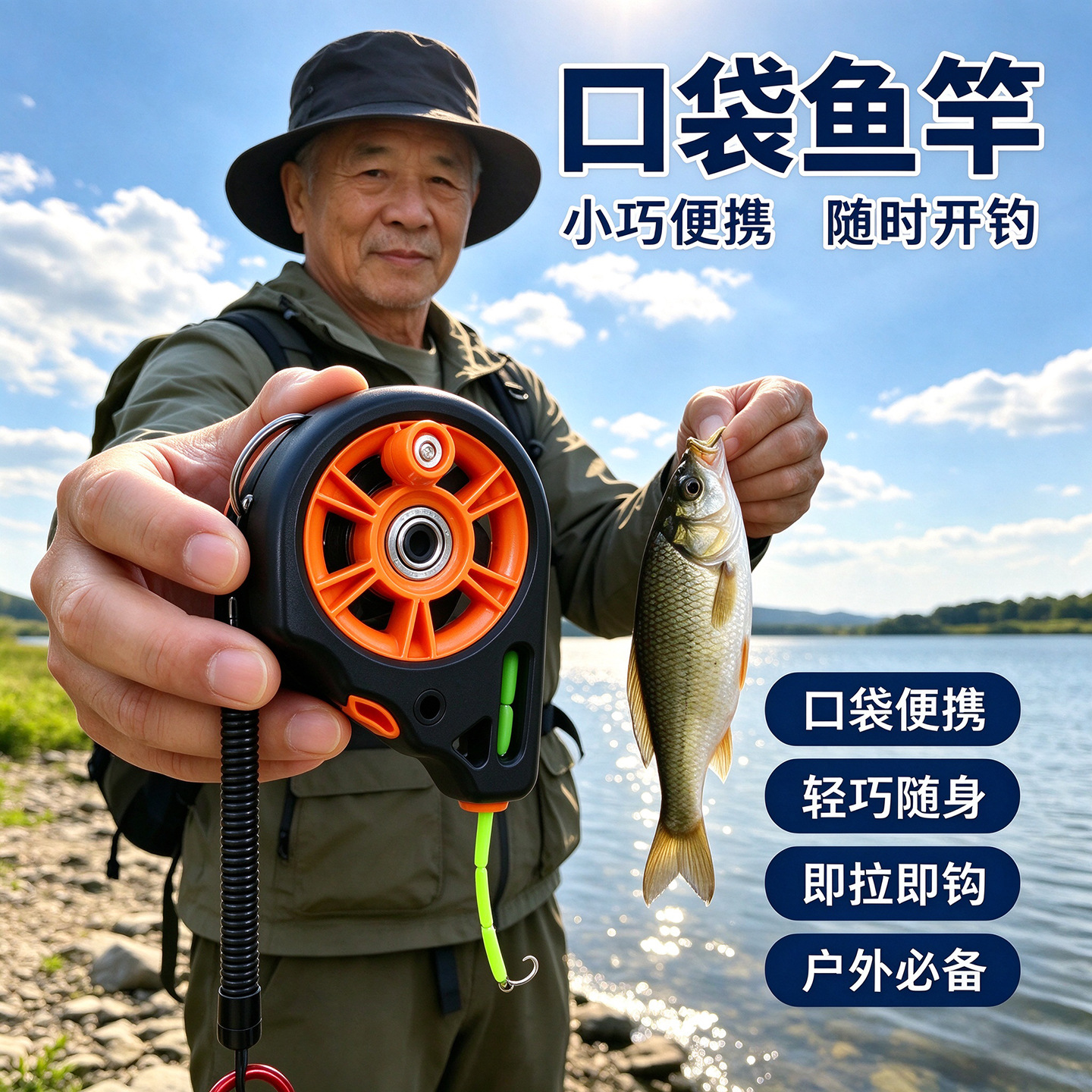 Poleless pocket carrying stream shark sanctuary beginner expedition outdoor survival special fishing equipment supplies belt line