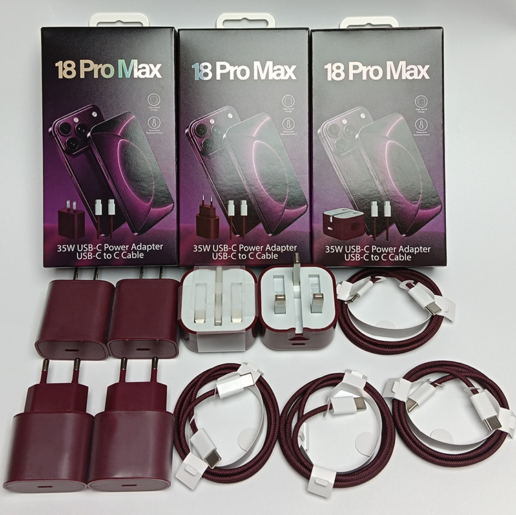 C581 compatible with Apple 18W charger set, burgundy wine red, 60W fully compatible fast-charging braided data cable