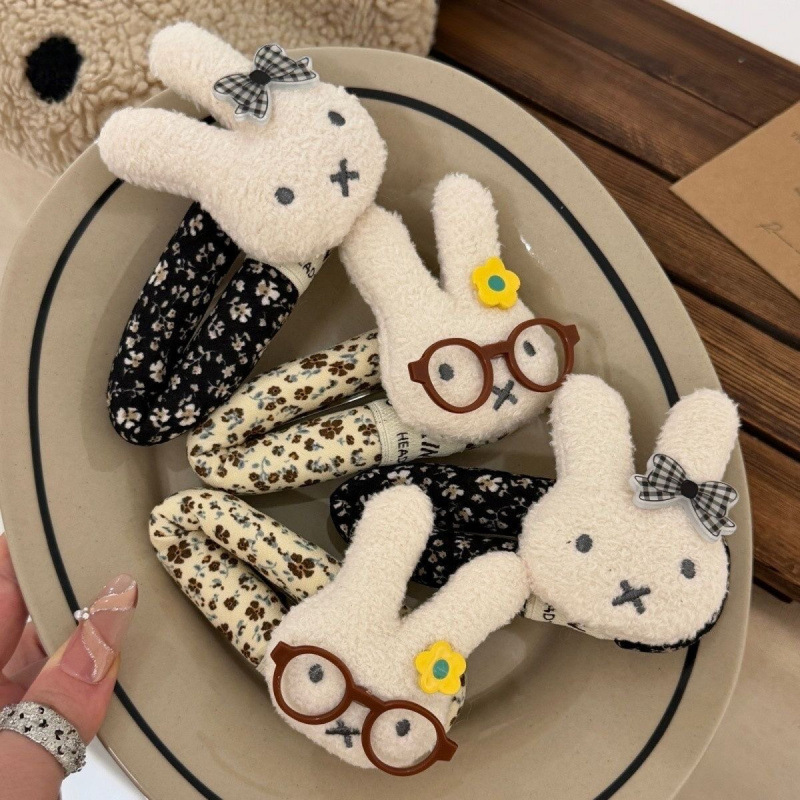 Korean cartoon cute glasses Miffy rabbit large “bendable” clip—autumn/winter new style side clip for girls, perfect as a bangs clip and headpiece