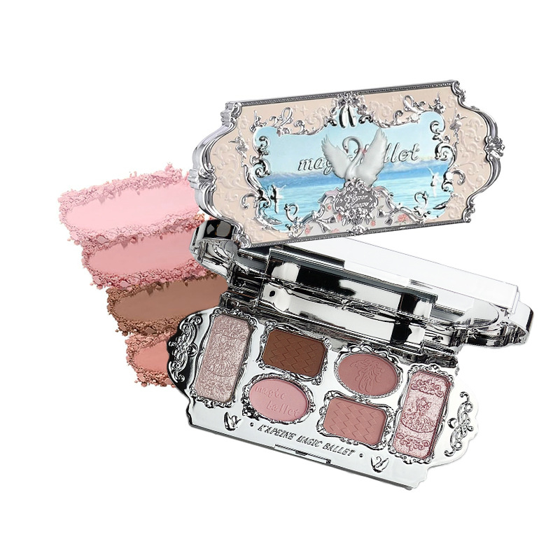 Kapelle Six‑Color Swan Eyeshadow, Contour, Blush, and Highlighter All in One, Multi‑Purpose Portable Cosmetic Eyeshadow