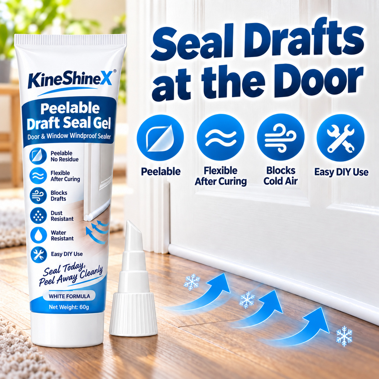 KineShineX windproof sealing glue for doors and windows, peelable door bottom and window gap filler, cold-air and air-leak prevention sealing strip