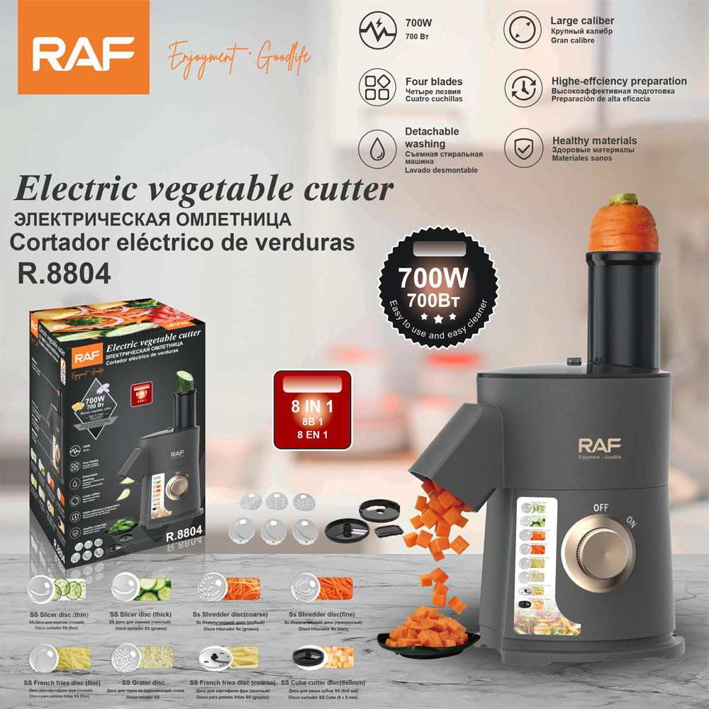 Electric vegetable cutter, 8-in-1 multi-function slicer for cutting vegetables into strips, cubes, and slices; European, UK, and Australian cross-border household salad maker.