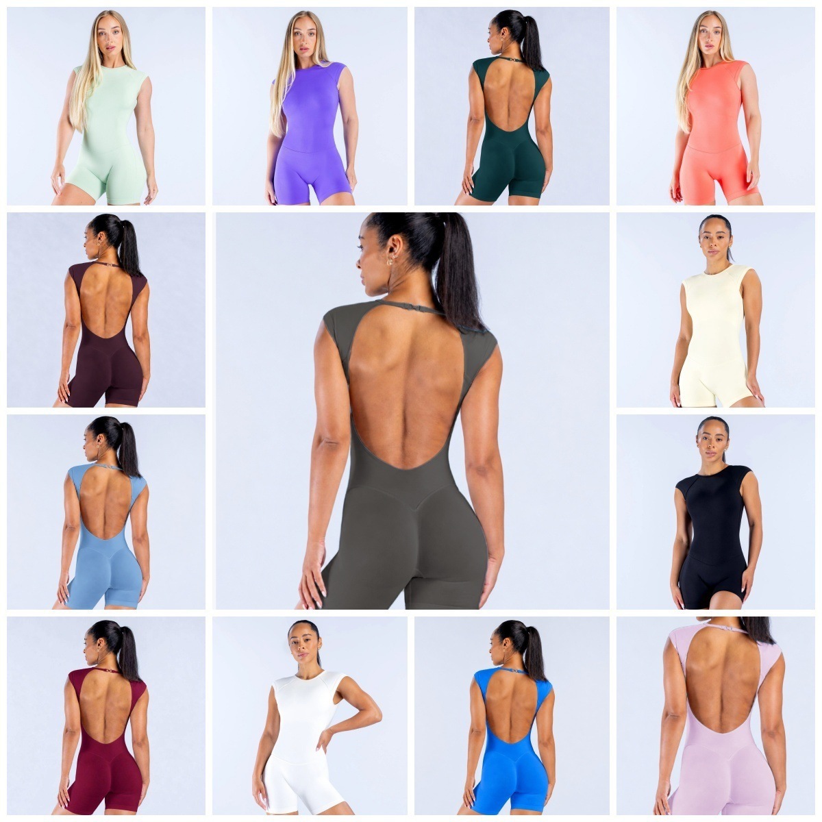 DFYNE Seamless Fully Matte Nylon Sleeveless Ultra-Backless Bodysuit, Seamless One-Piece Yoga Suit for Women
