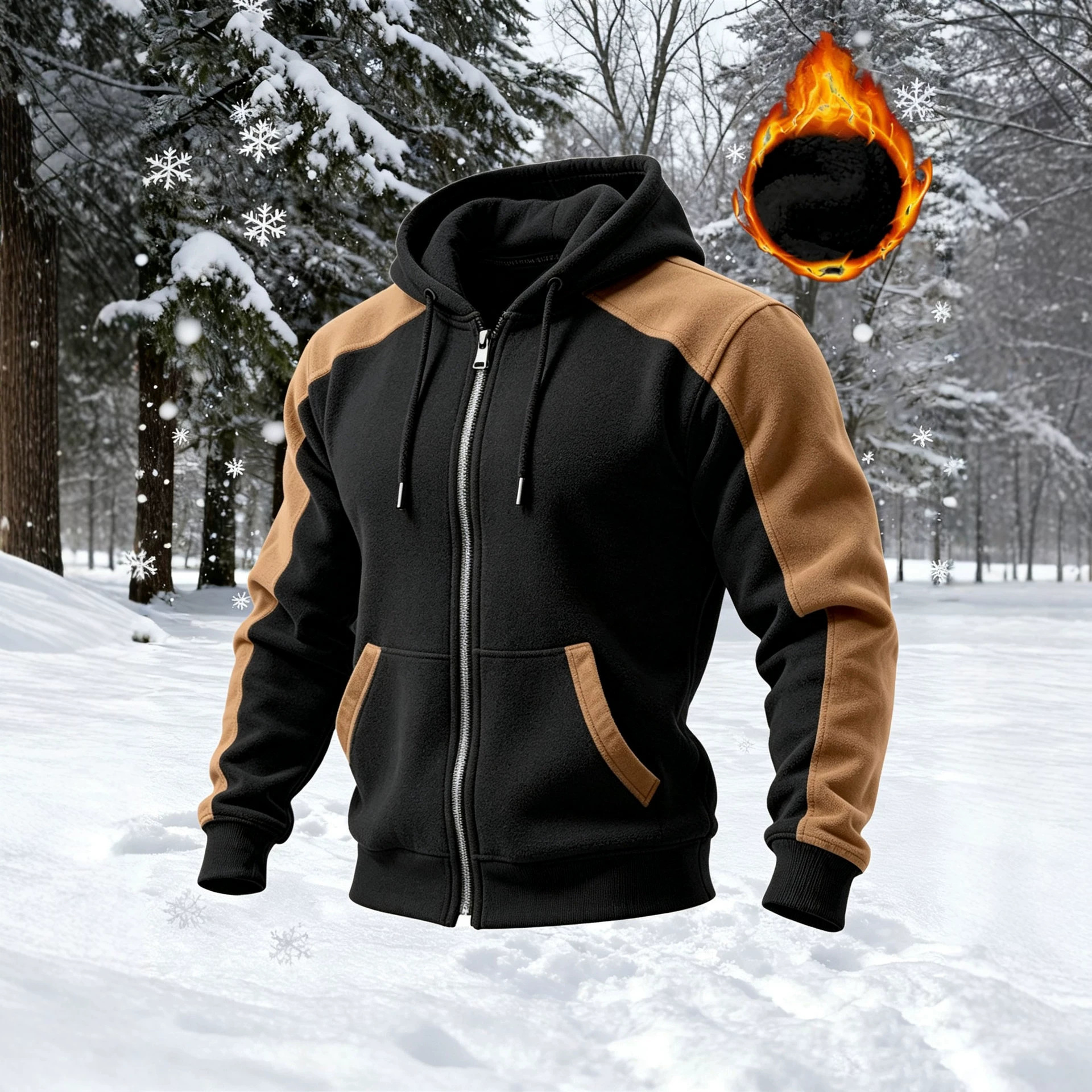 Men's cross-country winter sweatshirts with zippered hood and zippered collar, men's warm jacket, men's loose-fitting shirt and jacket
