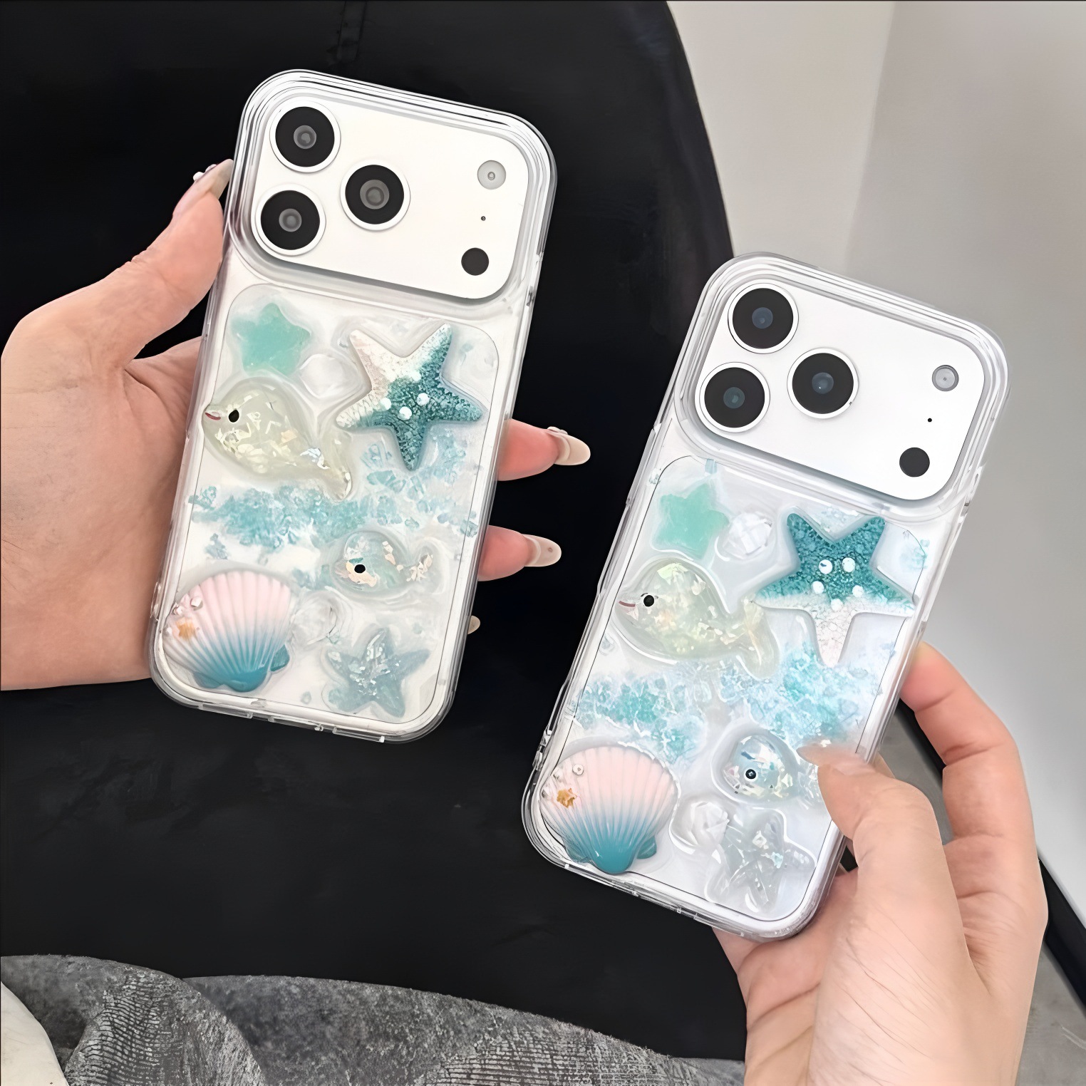 Summer starfish and seashell design—transparent phone case for iPhone 18, iPhone 17 Pro Max, and iPhone 16/15; also compatible with iPhone X
