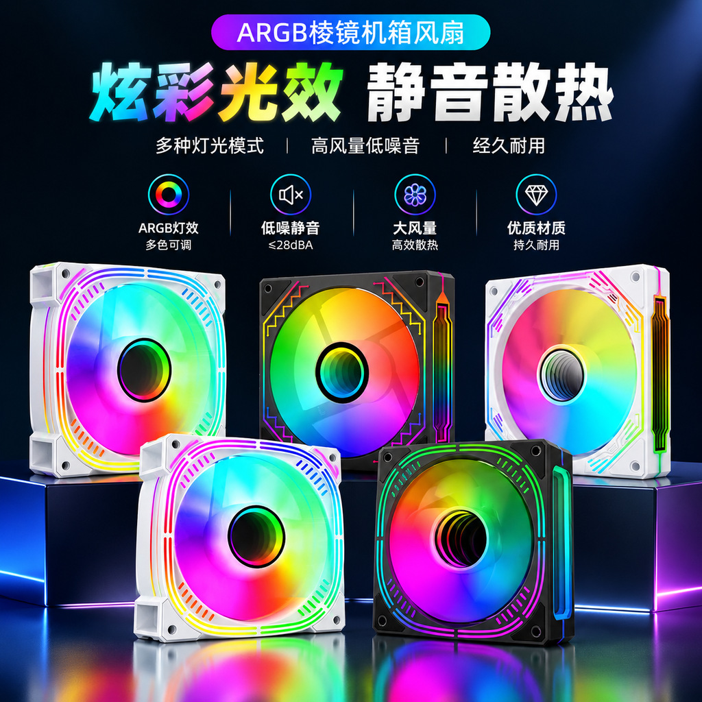 ARGB case fan, 12 cm, silent computer cooling fan, 5V 3-pin, Aura Sync compatible, high airflow prism fan.