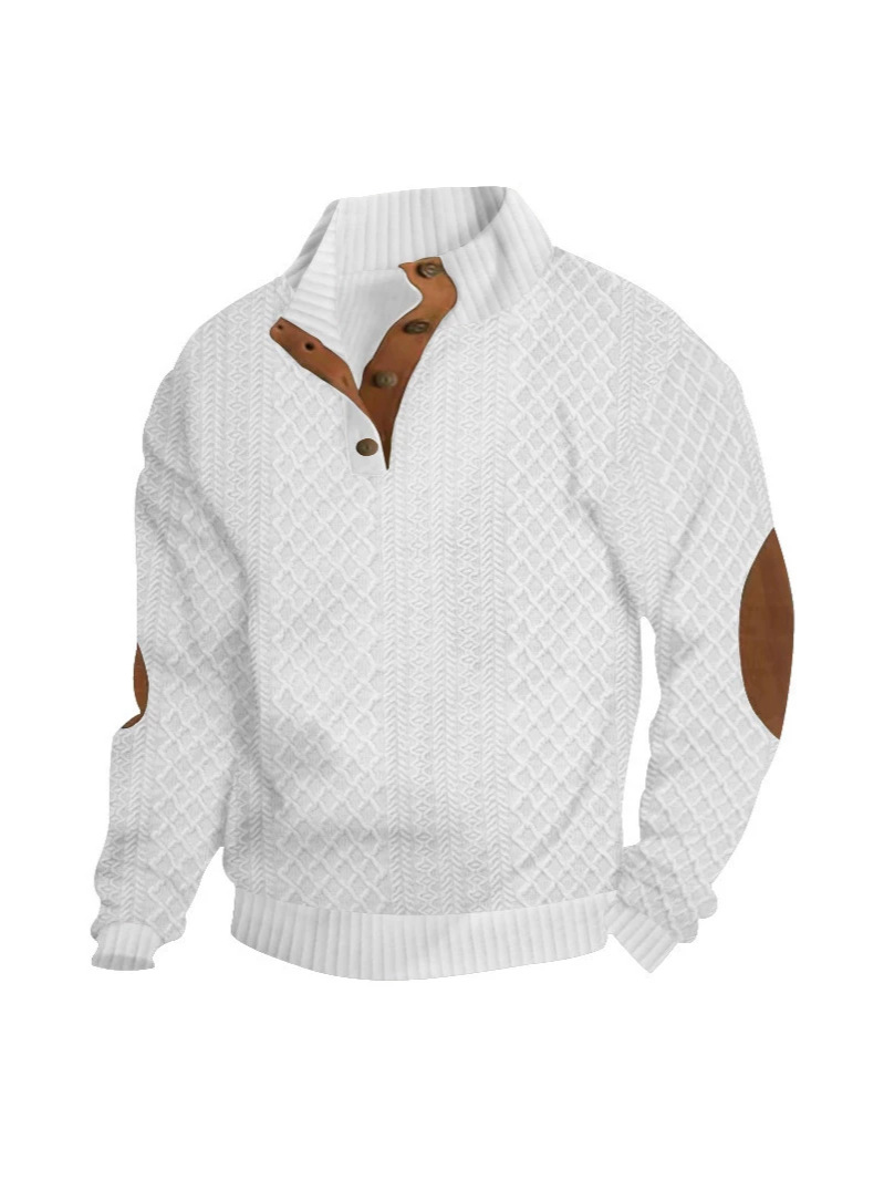 Men’s Stand-Collar Half-Zip Cable-Knit Sweater—Retro Casual Long-Sleeve with 3D Print, Factory Wholesale