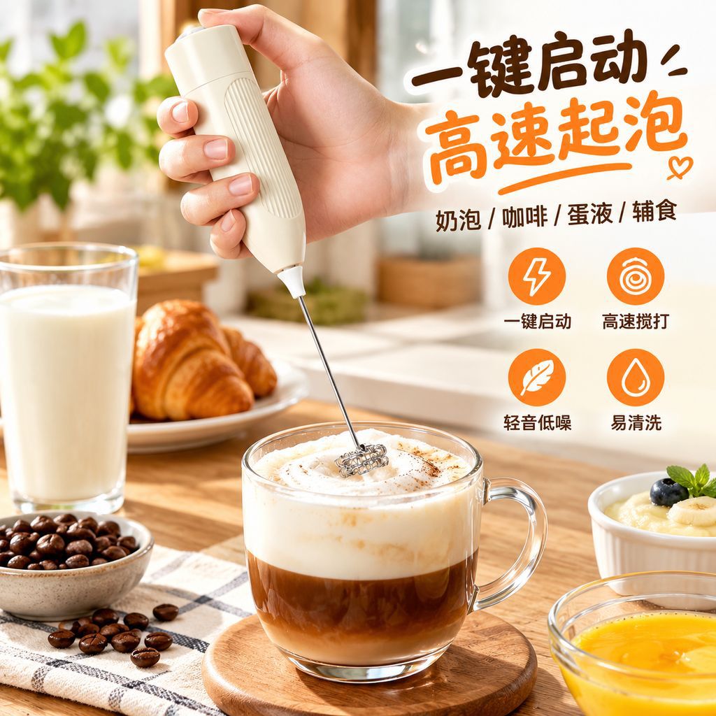 Cross-border Bestseller: Electric Milk Frother, Household Coffee Foaming Device, Milk Foam Mixer, Egg Beater