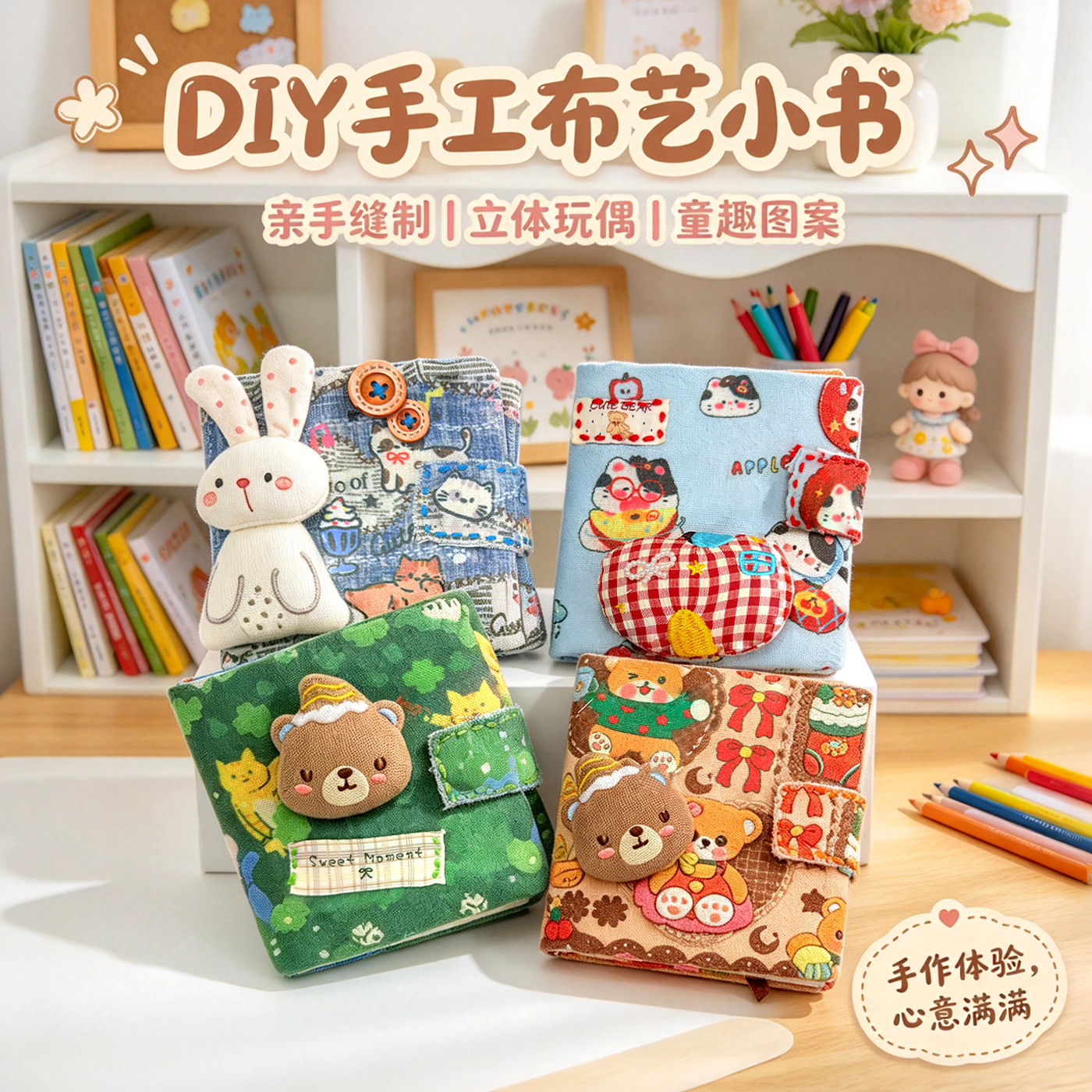 DIY fabric mini book material kit, handmade sewn 3D doll, mini notebook, creative journal gift—wholesale