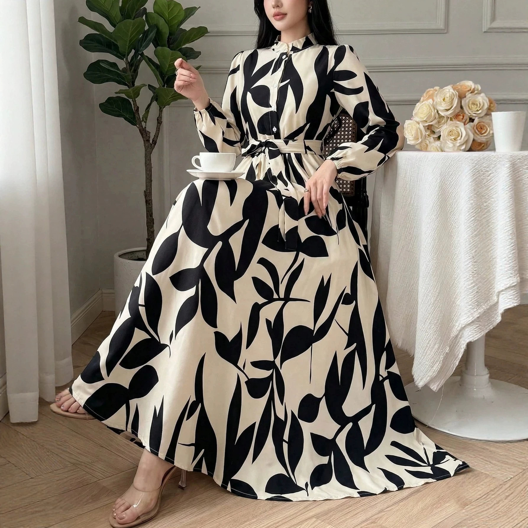 2026 Amazon cross-border fashions fall long sleeve waisted shirt dressed with elegance everyday dating holiday style