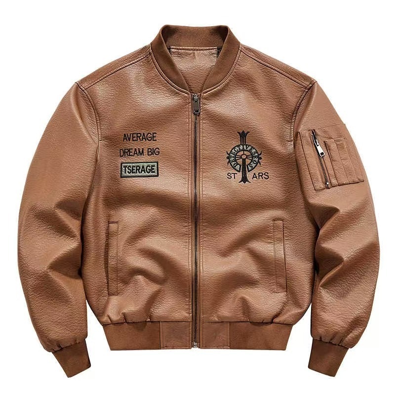 Men’s Long-Sleeve Autumn/Winter Leather Jacket, Short-Style Loose-Fit Plus-Size Men’s Wear, Casual All-Match Trendy Outerwear