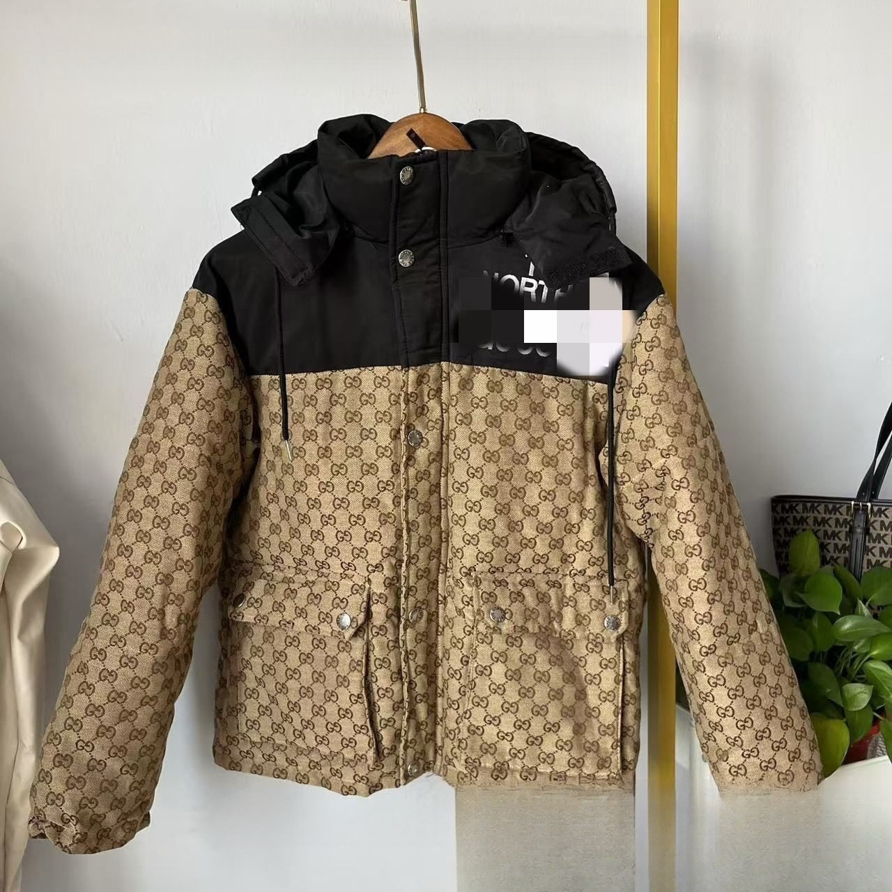 Beijia High-End Version Men's Down Jacket with Letter Hood, New Casual Jacket, Loose and Versatile Women's Coat