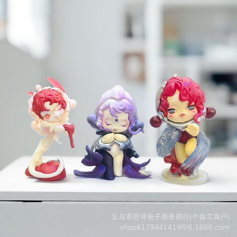 Dark style floral elf trendy toy figurine, pearlescent gradient girl doll, gift box accessories, desktop mini ornaments