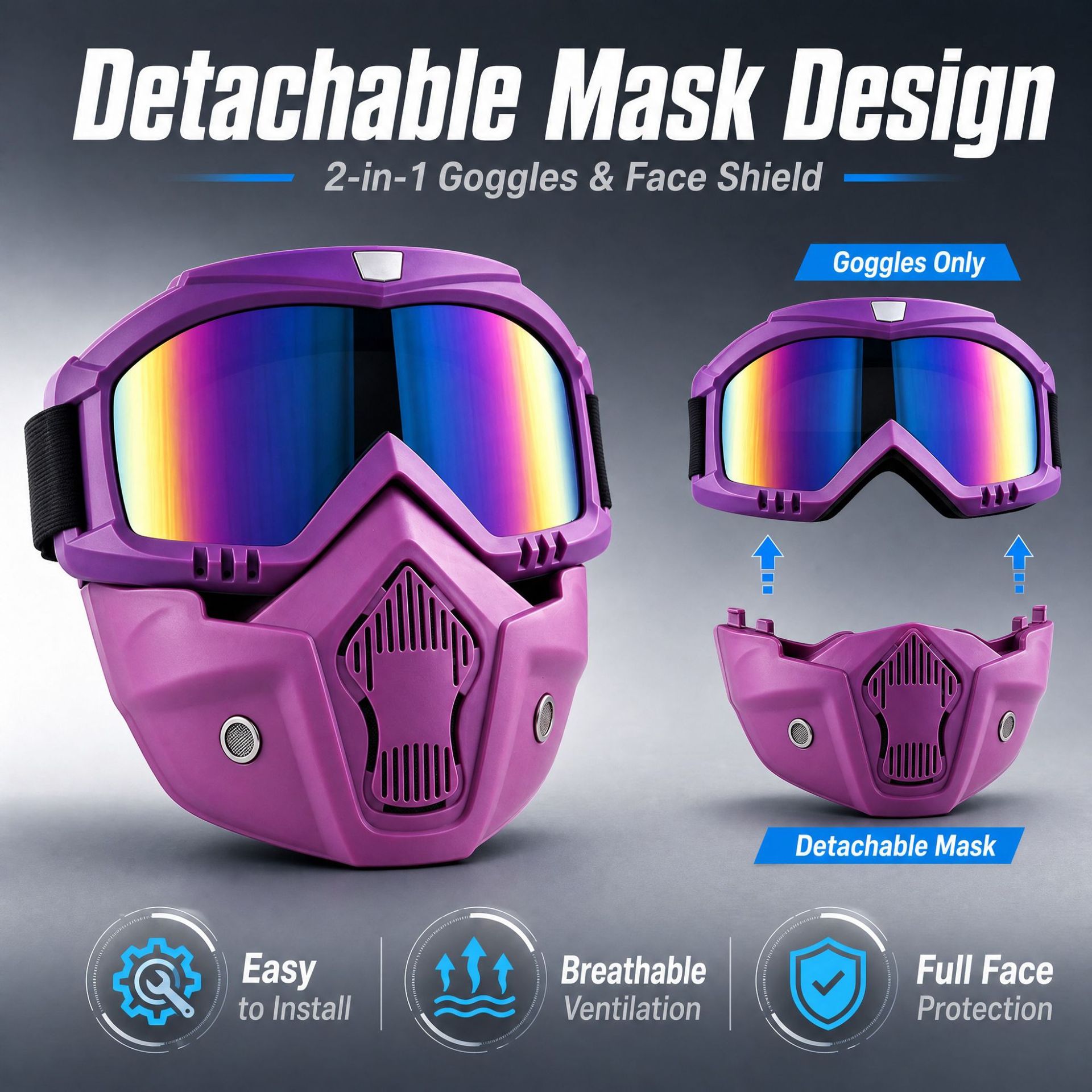 Cycling mask, off-road motorcycle detachable visor, outdoor sports UV‑protective windscreen, Harley‑style visor mask