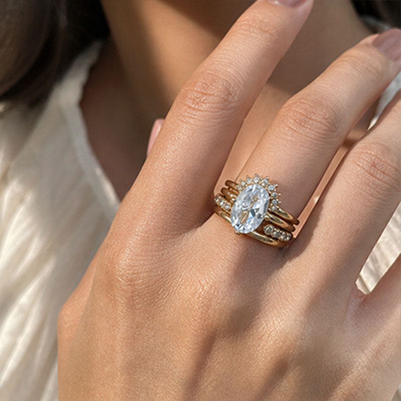 Cross-border hot sale oval-shaped diamond overlapping ring set luxury gold ring multi-layered combination diamond ring for women