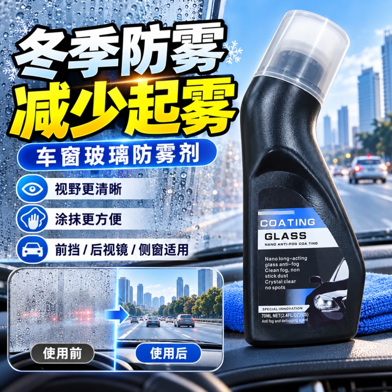 Anti-fog agent, winter windshield anti-fog spray, three-wheeled rearview mirror, motorcycle helmet, eyeglass lens defogging coating
