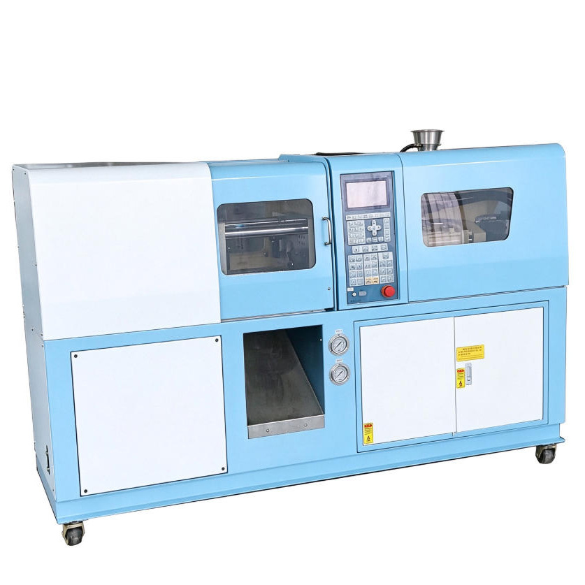 Micro‑servo injection molding machine for laboratory production of plastic polymer material dumbbell‑shaped bending‑impact test specimens