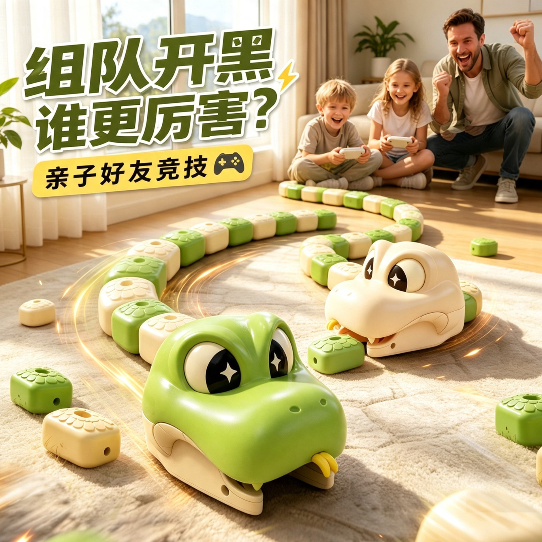 Cross-border best-selling magnetic snake‑eating car toy: a remote‑control desktop game for kids, perfect for two-player competitive play.