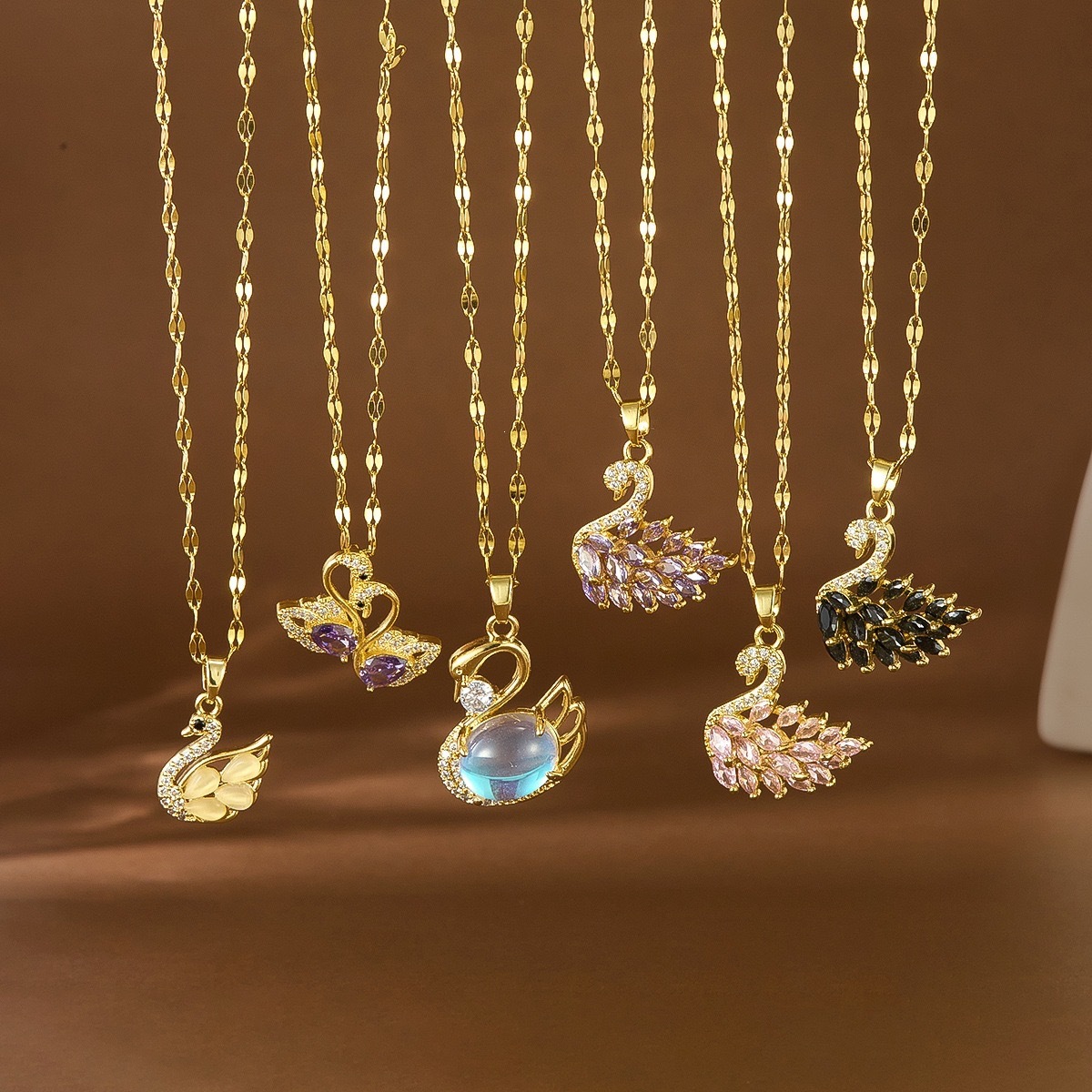 Best-selling cross-border women’s necklace: affordable luxury, diamond-encrusted swan design, versatile and exquisite, fully diamond‑set stainless steel jewelry—no