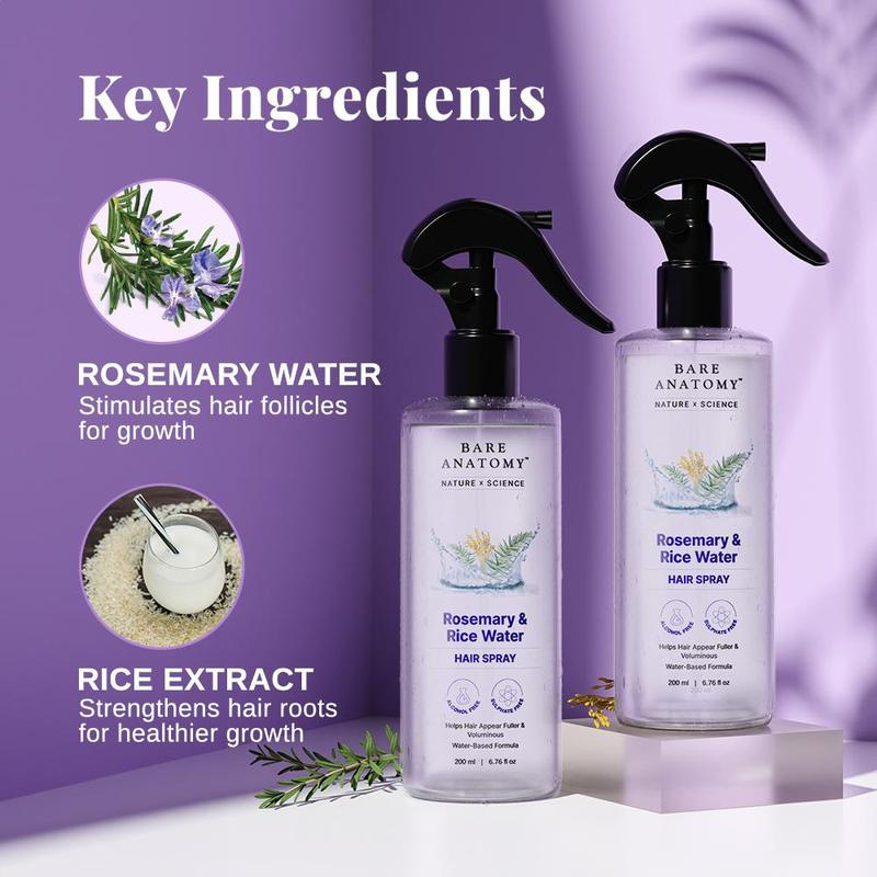 Hair growth spray with plant extracts—rosemary, rose, and rice water—helps reduce frizz, repair dryness, and leave hair smooth; affordable, genuine product.