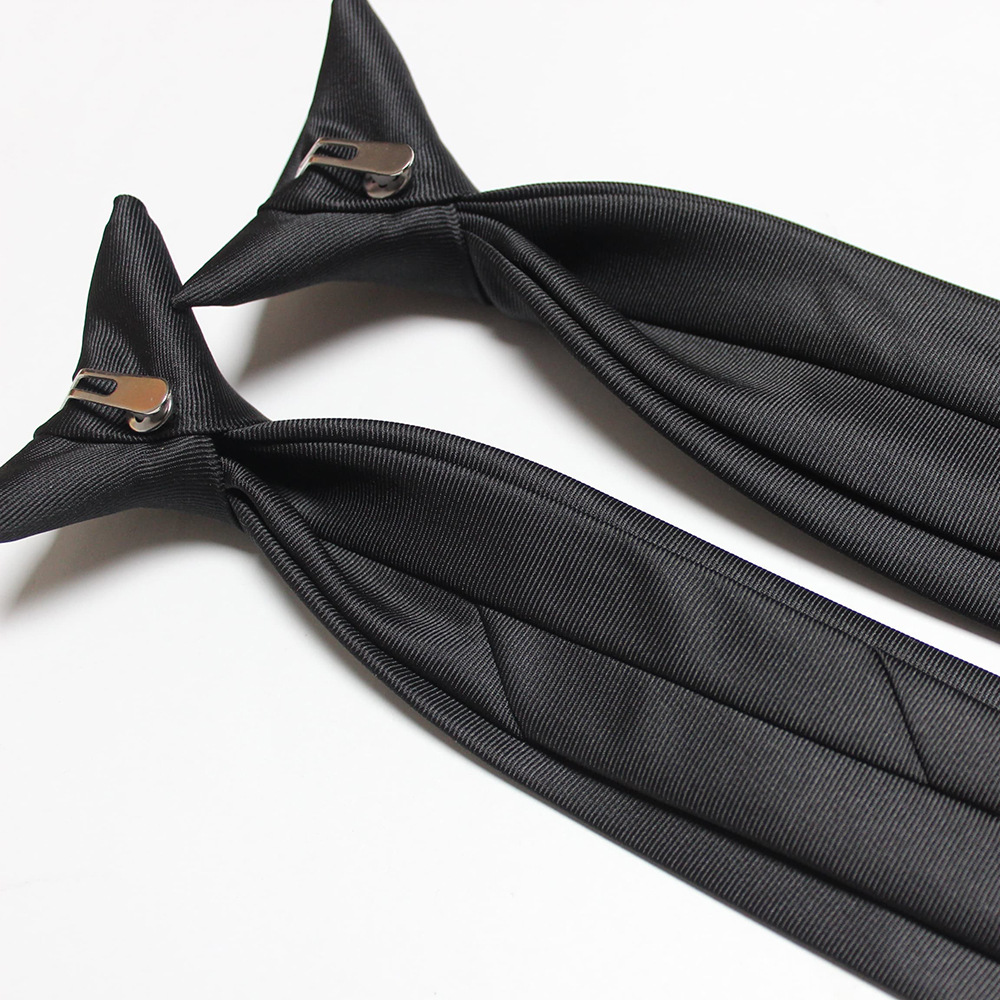 Solid Black Buckle Tie—No-Knot Design, Lazy‑Style Cross‑Border Accessory for European and American Formal Suits, Aircraft‑Style Tie Clip for Men
