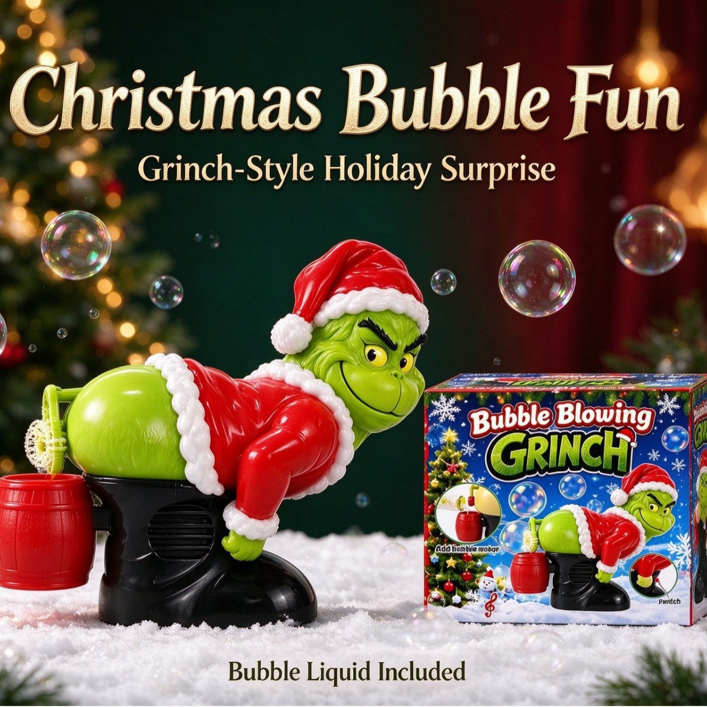 Cross-border bestseller Christmas Grinch green‑haired mischievous farting electric bubble machine, children’s bubble toy