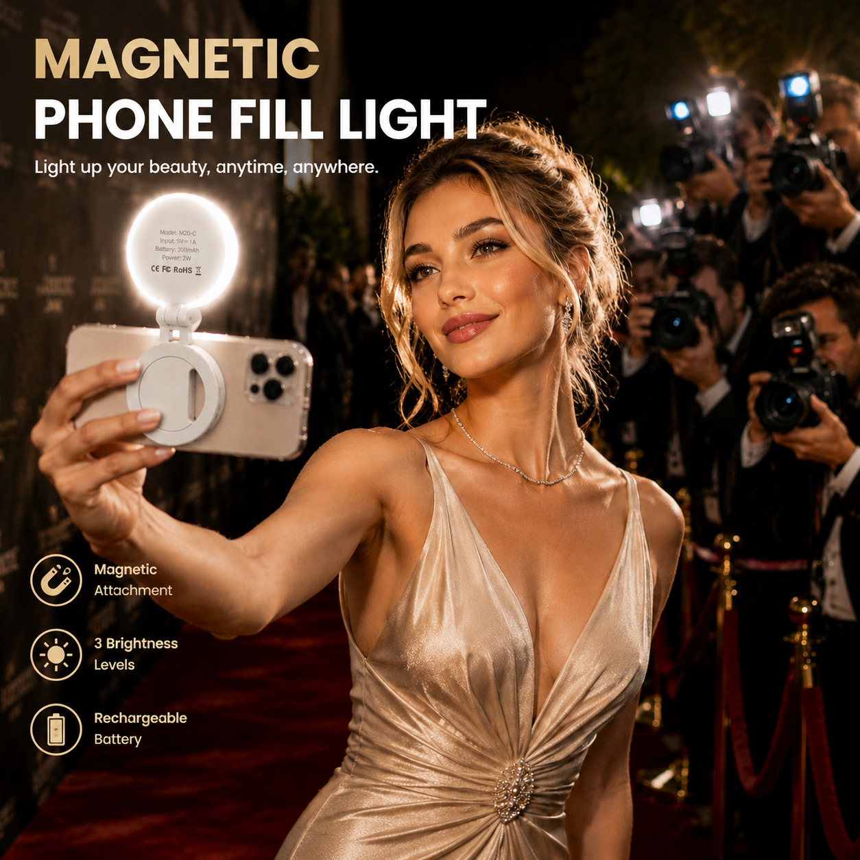 Cross-border new pocket light, magnetic phone fill light, handheld beauty light for live streaming and shooting, convenient for on-the-go outdoor selfies